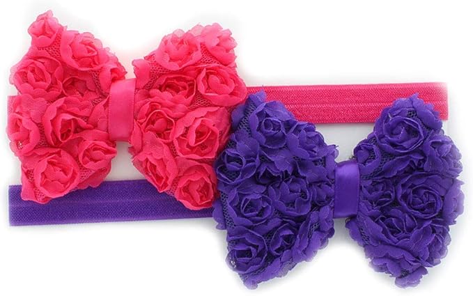 My Lello 2 Pack Infant Baby Mixed Colors Fabric Rose Bow Headbands