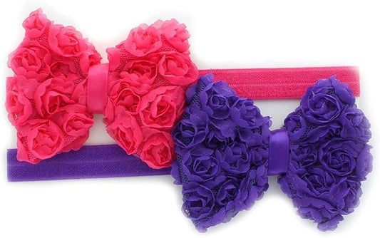 My Lello 2 Pack Infant Baby Mixed Colors Fabric Rose Bow Headbands