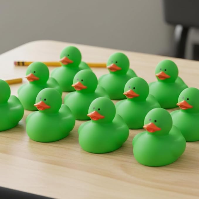 Fun Express Rubber 2" Solid Color Duckies - 12 Ducks (Green)