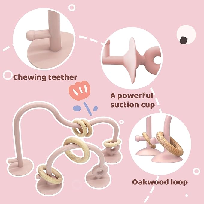 Baby High Chair Suction Toys Teething Chew - Baby Teething Table Toys Silicone Teethers, Food Grade Silicon for 6 12 18 Months (Pink)