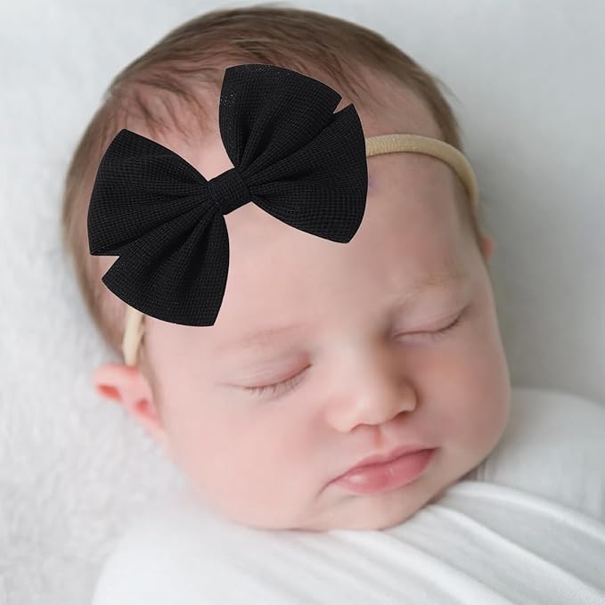 3Pcs Black Baby Girls Bows Elastic Nylon Headbands Toddler Girs Pink Hair Bows White Handmade Bows Hair Accessories Newborn Bows for InfantToddlers Kids