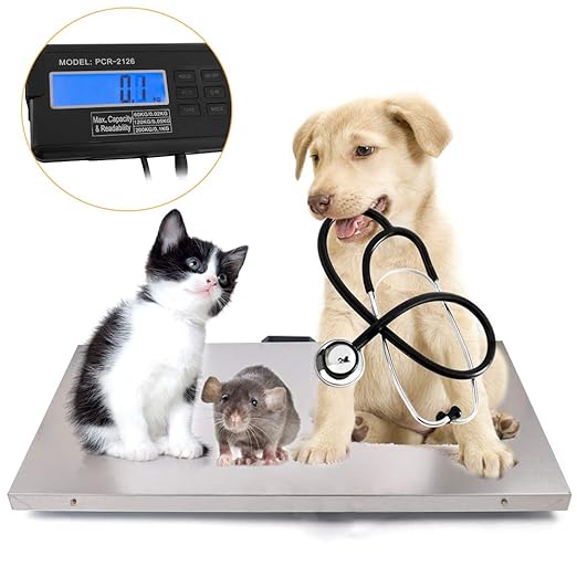 Electronic Digital Pet Power Scale, Professional Livestock Vet Scale, Animal Scale, Stainless Platform Weight Scales for Pet Dog/Sheep/Goat/Cat/Hog (440LBS)