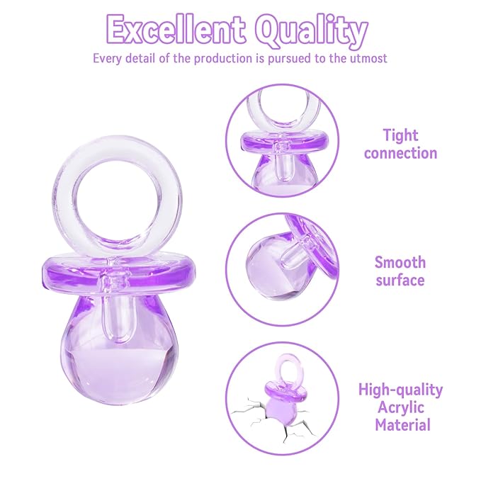200 Pieces 0.86 Inch Baby Pacifier Baby Shower Plastic Pacifier for Baby Shower Pacifier, Baby Shower Gender Show Party Decoration DIY Birthday Party Gift (Purple)