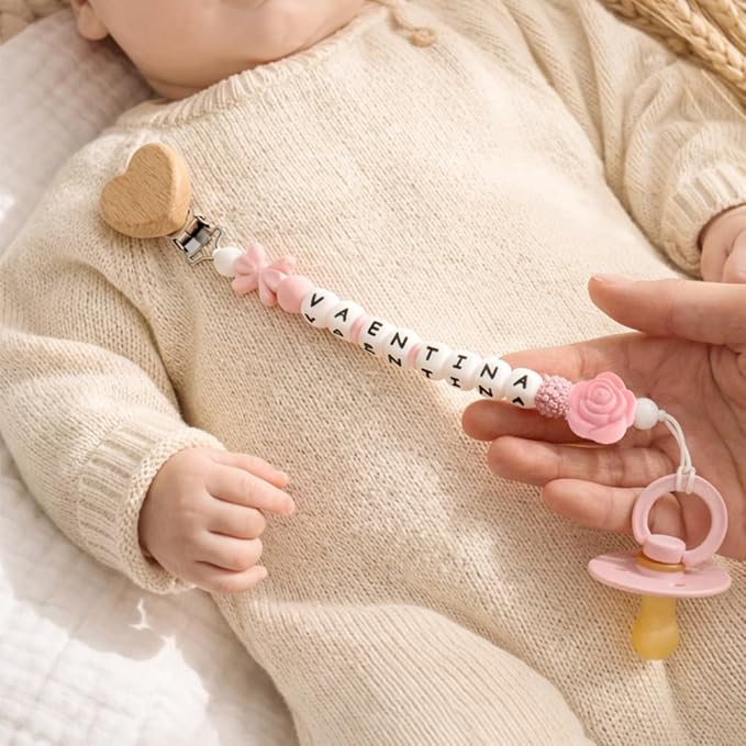 Personalized Baby Name Pacifier Clip Dummy Soother Pacifier Flower Clip Holder Strap Chain Gift (Flower 2)