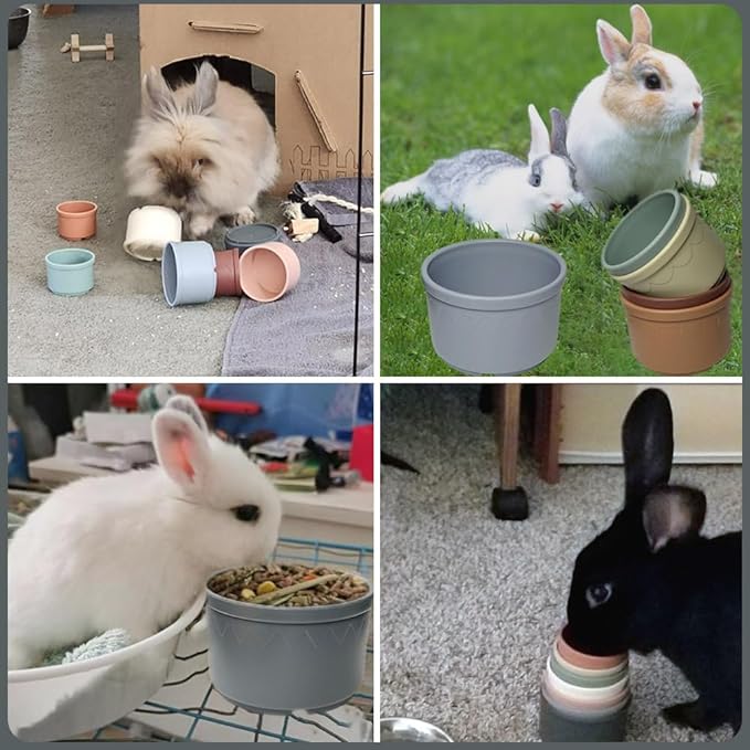 Qoaimu 8 Pcs Bunny Toys Stacking Cups for Rabbits and Small Animals, Colorful Reusable Nesting Cups of Different Sizes, Safe Plastic Stackable Foraging Toys for Hiding Food and Play