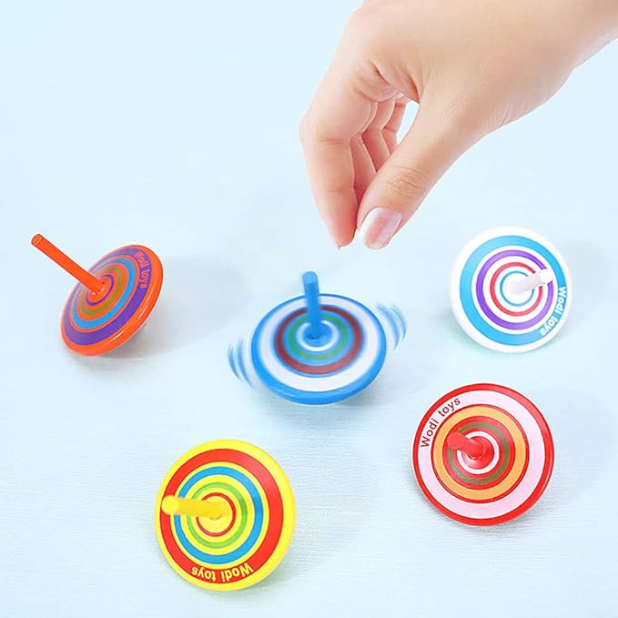 Wood Spinning, Multicolored Painted Kids Novelty Wooden Gyroscopes, Fun Flip Tops, Assorted Standard Tops, Kindergarten Education Toys - Party Favors, Prize, Great Gift, 10 Pcs/set (Colorful)