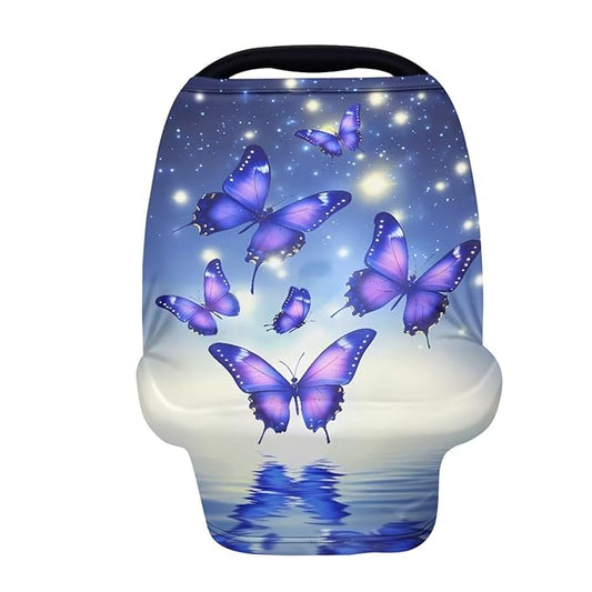 Butterfly Car Seat Canopy for Baby Girls, Trendy Nursing Cover Elastic Shopping Cart Cover for Baby Breastfeeding Cover Soft Car Infant Seat Cover