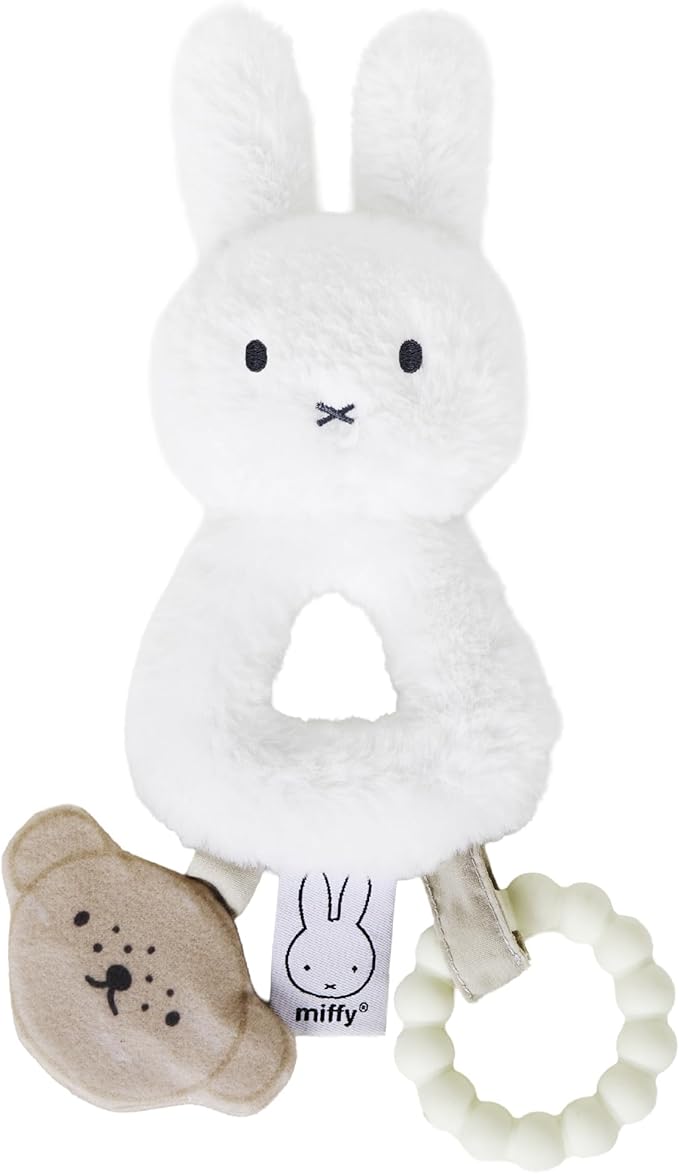 Kids Preferred Miffy Baby Ring Rattle – Soft Plush Material, Crinkle, Rattle Toy with Bumpy Ring Teether, Embroidered Details, Ages 0 Months & up