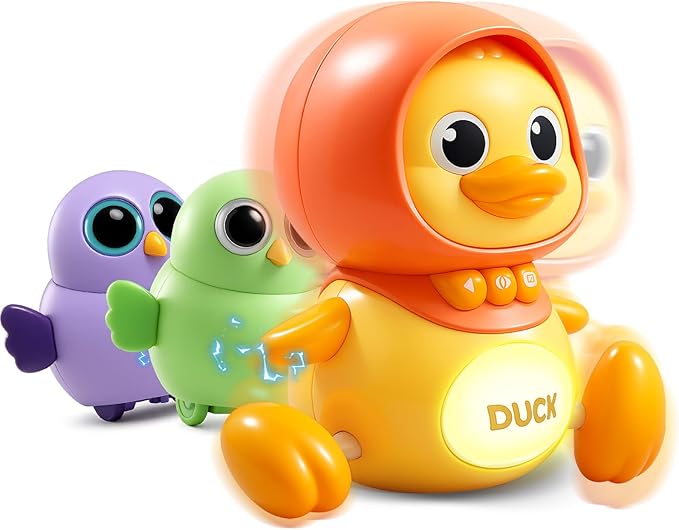Crawling Duck Baby Toy with Music & Lights, Waddling Follow Duck Tummy Time Toy for Infants 6–12 Months, Developmental Learning Gift for 1 Year Old Toddlers Boys Girls