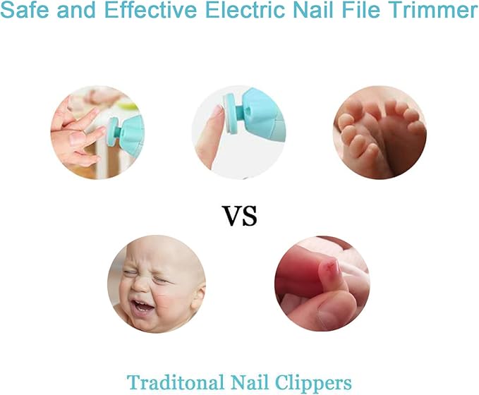 Baby Nail File Clippers Electric: Baby Nail Trimmer Electric Kit Fingernails Toes Care Manicure 6-in-1 Set with LED Light Safe for Newborn Kids and Adult