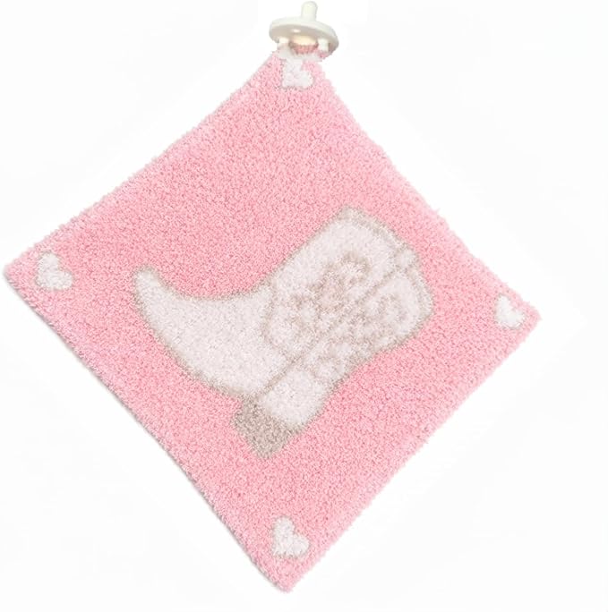 L+L USA Cowgirl Boot Baby Lovey Pacifier/Teether Holder 10"x10" - DreamSoft Plush Fluffy Cuddly Soothie Reversible Mini Comfort Blanket - Cute Newborn Gift Essential Babies Boys Girls (Pink/White)