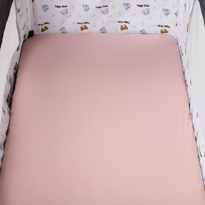 Pack n Play Sheet Stretchy Fitted Portable Mini Crib Sheets Set 2 Pack,Playard Sheets Convertible Playard Mattress Cover,Ultra Soft Jersey Material, Light Purple & Pink
