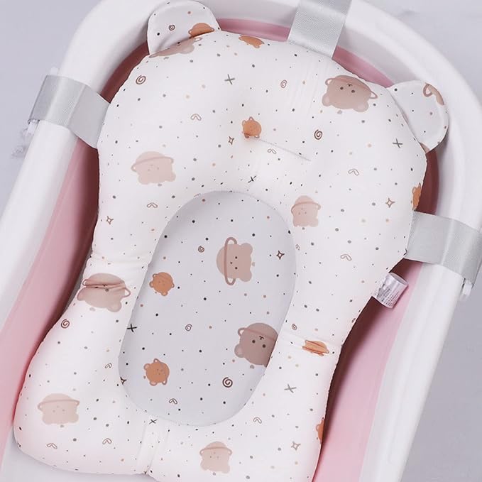 Soft Baby Bath Mat for Newborn, Quick-Dry Bath Cushion with Support Pillow for Safe Comfortable Bath Time, White