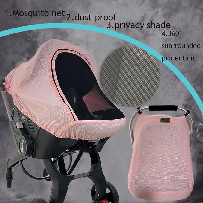 CarSeat Covers for Babies - Universal Baby Car Seat Covers for Girl Summer Infants Carseat Covers Breathable with Inner Bug Nets Covers Dustproof Privacy Shade Protection Baby Covers with Hoop