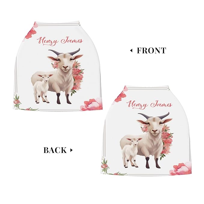 Personalized Car Seat Covers with Name, Goat Baby Canopy Carrier Cover, Breathable Breastfeeding Nursing Cover, Stretchy Multi-Use Infant Carseat Stroller Cover