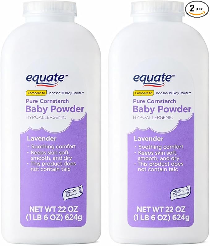 Equate Pure Cornstarch Baby Powder with Lavender and Chamomile 22 oz, 2-Pack
