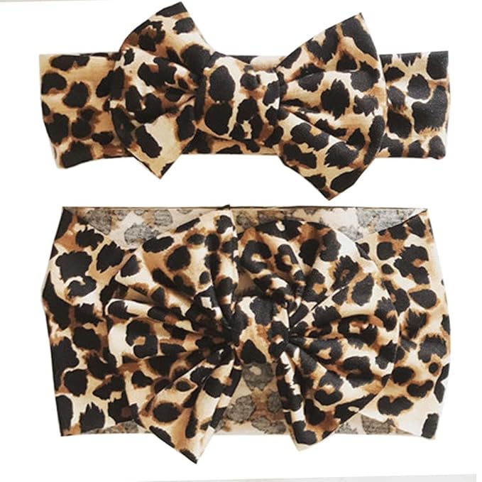 Baby Girls Leopard Headband Bow Turban Headband for baby Wide Hair Band 2 Pack TSFD40