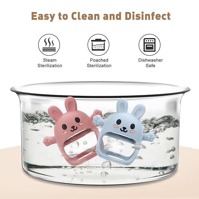 Easter 2 Pack Baby Teething Toys for 3-6 6-12 Months, Soft Silicone BPA Free Bunny Teething Mitten, Easter Basket Stuffers Chew Teether Toys 0-3 6 9 12 Months for Babies Sucking Needs