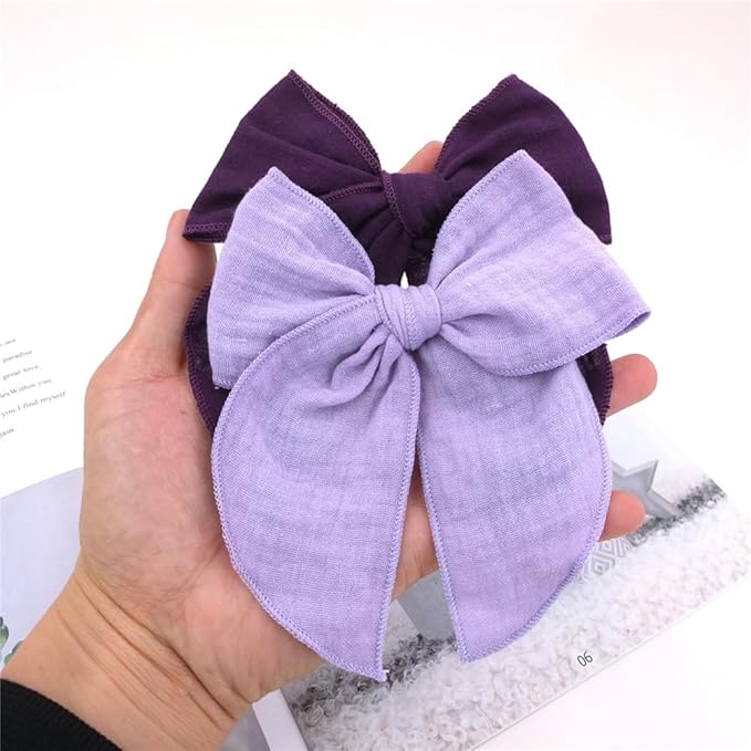 Pack of 4 Gorgeous Fable Bow Hair Clips for Girls Women Linen Hair Bow Alligator Clips Toddler Baby Mom Young Girl Hair Accessories (Lilac/Navy)