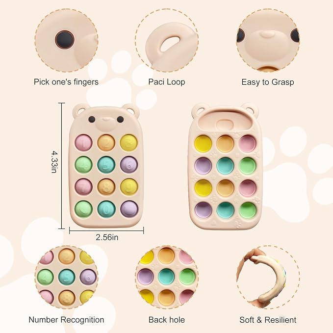baby phone teething toys, food grade silicone teether toy for baby 3-18 months, chew toys with number pop bubbles, Fidget Toy for Kids, Pop It Game, BPA-Free, Ideal Gift for Baby Girls and Boys