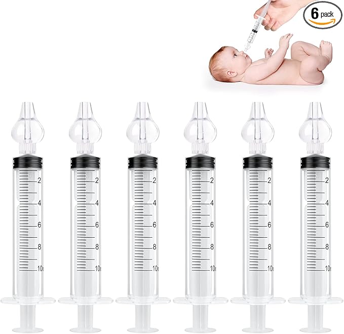 Vicloon Baby Nasal Irrigator, 6PCS Nasal Syringe for Baby, Syringe Nasal Irrigator with Cleanable and Reusable Silicone Nasal Suction Tip forIrrigation, Nasal Spray, Nasal Hygiene（Transparent）