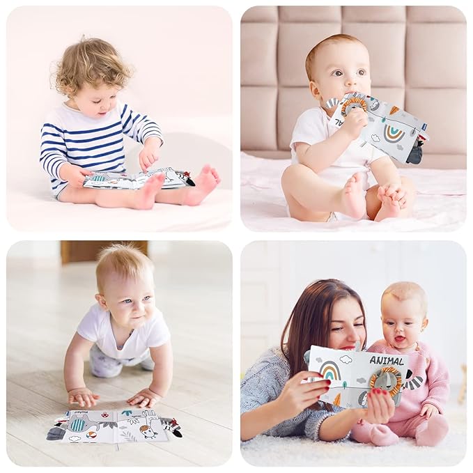 Vicloon Cloth Books, 3D Touch and Feel High Contrast Cloth Book, Baby Books Toys for Baby 0-12 Months, Soft Sensory Crinkle Book for Infants Toddler, Newborns Shower (Lion)