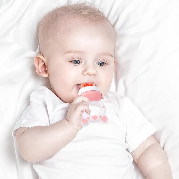 Baby Solids/Frozen Fruit Feeder Pacifier, Infant Teether Toy 4M+, BPA-Free Silicone Pouch & Nipple, Safely Introduce Solids, Teething Relief, 2-Pack