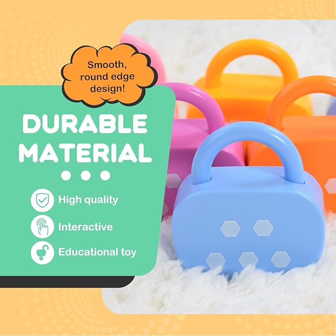 GEERAY Cause and Effect Toys for Toddlers 3+, Montessori Lock & Key Set with 5 Apple-Shaped Locks, Keys & 10 Cards – Learn Numbers, Colors & Motor Skills STEM Toy Gift for Home & Classroom