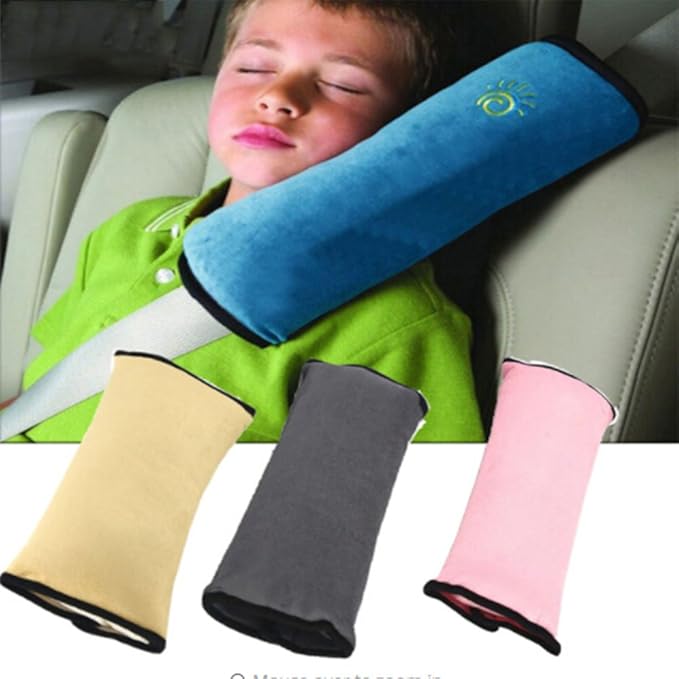 Kids Seatbelt Pillow 2 Packs, Universal Car Seat Belt Pillow Seatbelt Protector Soft Cushion Shoulder Covers Pad Headrest Neck Support Kids for Children and Adult (Beige+Pink)