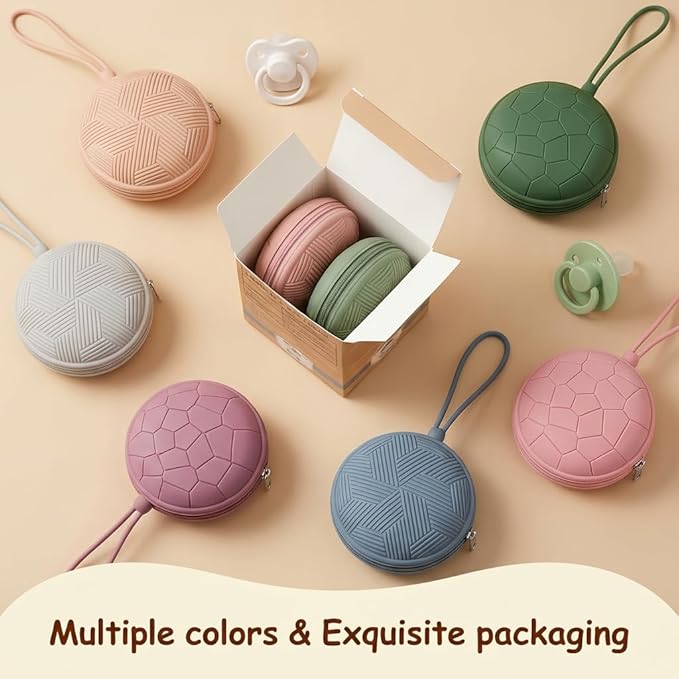 Smlpuame 3 Pack Portable Pacifier Holder Case Set, Cover Pouch Bag for Diaper Bags, Baby Carriage Storage Container Box, Easy to Clean (Blue+Muted Red+Mint)