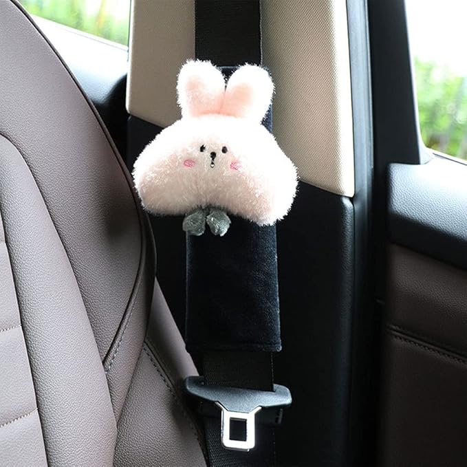 2 Pack Cute Cartoon Bunny Soft Seat Belt Covers Should Pad Neck Cushion Cute Car Accessories for Women Girls - Pink Bunny
