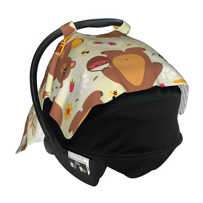 Personalized Baby Car Seat Cover Canopy with Name for Girls Boys Custom Bear Baby Carrier Covers