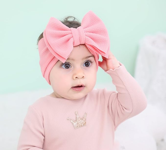 Cinaci 12 Pack Solid Candy Colors Stretchy Wide Nylon Headbands with Knot Big Hair Bow Elastic Headwraps Oversized Hair bands Large Hair Bows Hair Accessories for Baby Girls Infants Toddlers Kids