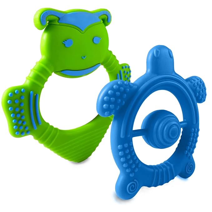 Baby Teething Toys for Newborn, Infants 0-6 Months Silicone Teethers for Babies 6-12 Months BPA Free (Bee - Blue & Green)