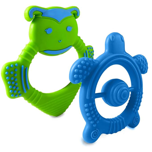 Baby Teething Toys for Newborn, Infants 0-6 Months Silicone Teethers for Babies 6-12 Months BPA Free (Bee - Blue & Green)