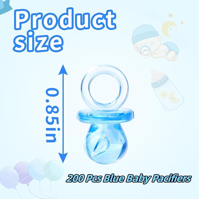 200 Pieces 0.86 Inch Baby Pacifier Baby Shower Plastic Pacifier for Baby Shower Pacifier, Baby Shower Gender Show Party Decoration DIY Birthday Party Gift (Blue)