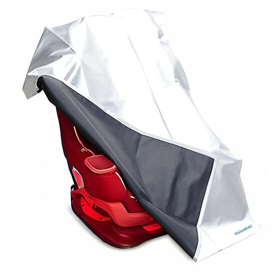VisionKids Baby Car Seat Sun Shade Cover with Free Storage Bag Included | Infant Car Seat Heat Protector | UV Protection Cooler Cover | Keeps Toddler Seat Cool in Baby Car | Travel Accessories Silver