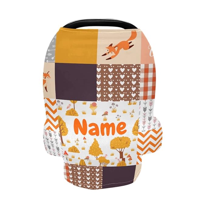 Personalized Baby Car Seat Cover for Boys Girls, Custom Nursing Covers for Breastfeeding with Name, Infant Stroller Cover, Baby Carseat Canopy for Newborn, Multiuse Car Seat Canopies, Cute Fox