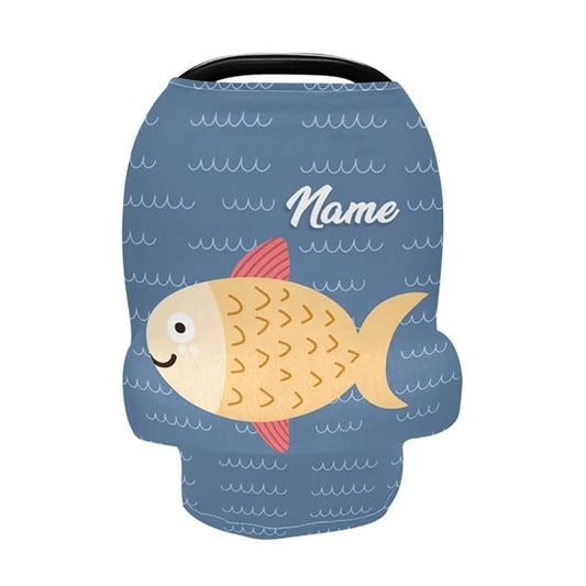 Personalized Baby Name Car Seat Cover for Boys Girls, Custom Nursing Covers for Breastfeeding, Infant Stroller Canopy, Baby Carseat Cover for Newborn, Multiuse Car Seat Canopies, Cartoon Fish