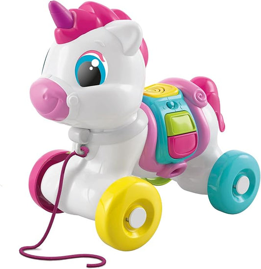 Clementoni - Baby Unicorn Always with Me Interactive Towing, Animal to Pull, Game for Motorability, First Steps, Learning to Walk, Children 6 Months-Made in Italy, Italian Colour, 17803