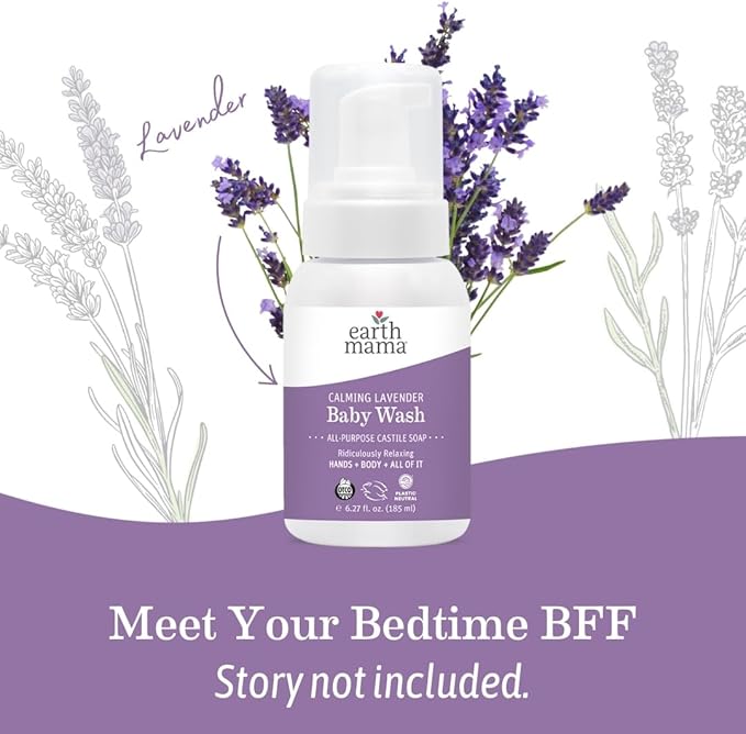 Earth Mama Calming Lavender Baby Wash Liquid Foaming Hand Soap, All-Purpose Lavender Body Wash for Sensitive Skin, Castile Soap with Coconut Oil, Shea Butter, Calendula, & Aloe, 5.3 Fl Oz