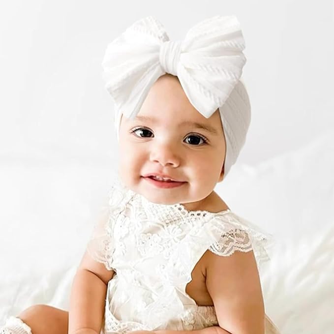 3 Pcs Baby Bows Headbands Soft Nylon Hairbands Super Elastic Headband Hair Accessories For Baby Girls Infant Toddler Essentials (White Grey Blue, Mid)