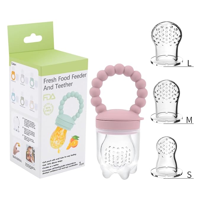 Baby Fruit Food Feeder Pacifier Fruit Pacifier Feeder Baby Teether Toy Silicone Fruit Feeder Baby Fruit Feeder Pacifiers (Light Pink)