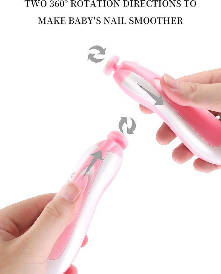 Electric Baby Nail Trimmer, Safe Gentle Nail File Grinder Kit with LED Light, Whisper Quiet, 6-in-1 Nail Care Set for Newborns Toddlers Kids & Adults, Adjustable Speed & Rotation, Portable Travel.Pink