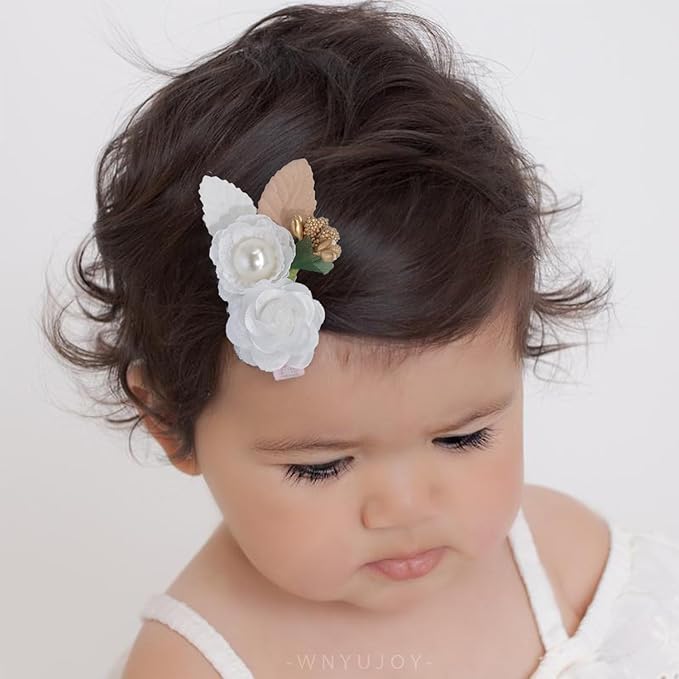 3pcs Girls Flower Hair Clips, Floral Hair Barrettes w/Boutique Fully Lined Alligator, Hair Bows for Baby Newborn Toddler