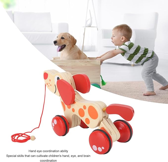 Push Pull Toy Puppy, Wooden Puppy Walk Along Toy Pine Push Pull for Toddlers Sturdy Balance, Wooden Hound Dog Walk A Long Puppy Wooden Pull Toy for Walking Toddlers (Type 1)