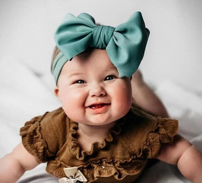 KIDOCHEESE Hairband - Soft Nylon Hairbands with Bows for Baby Girl, 5 Count (Pack of 1), Different Solid Colors, Adjustable Size, Perfect for Baby Shower, Christmas, and Other Occasions