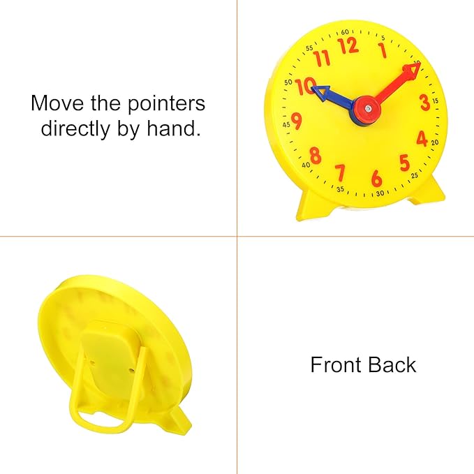 PATIKIL 4 inch Teaching Clock, Learn Clock Learning Tell Time Analog Clock Demonstration Clock 12 Hour 2 Pointers for Classroom Teacher, Yellow