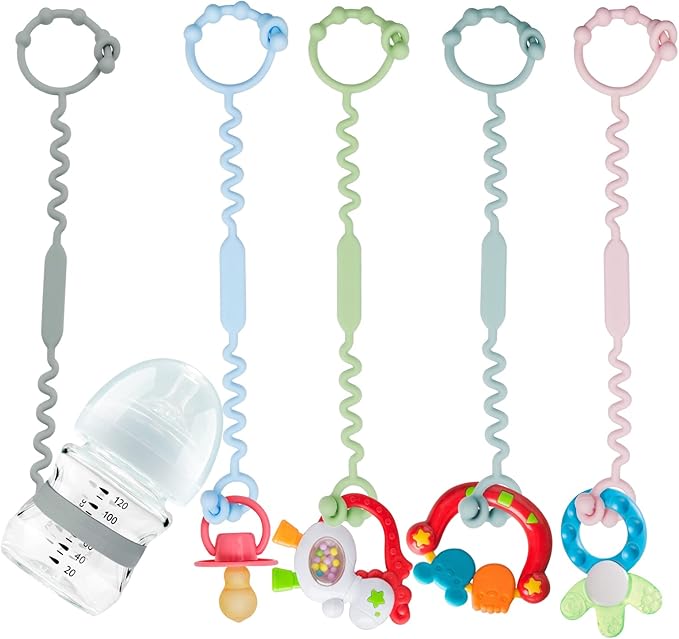 Toy Straps for Baby, 5 Pack Silicone Toy Straps for Stroller, Toy Safety Straps for Toy, Sippy Cup Straps, Adjustable Toy Holder for Stroller, High Chair - BPA Free
