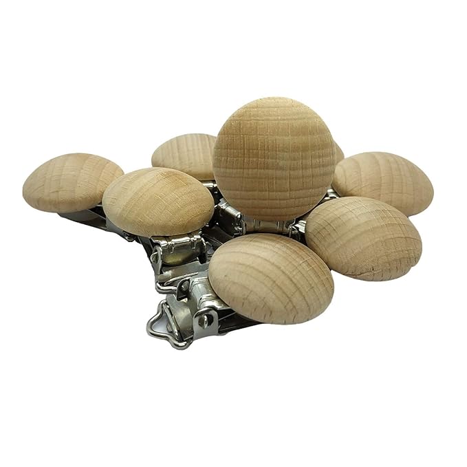 20pcs/lot Metal Wooden Pacifier Clips Solid Color Round Cute Soother Clasps Suspender Holders Clip DIY Wood Pacifier Chain Accessories (3cm 20pcs)